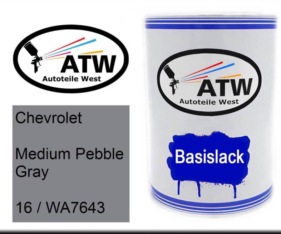 Chevrolet, Medium Pebble Gray, 16 / WA7643: 500ml Lackdose, von ATW Autoteile West.